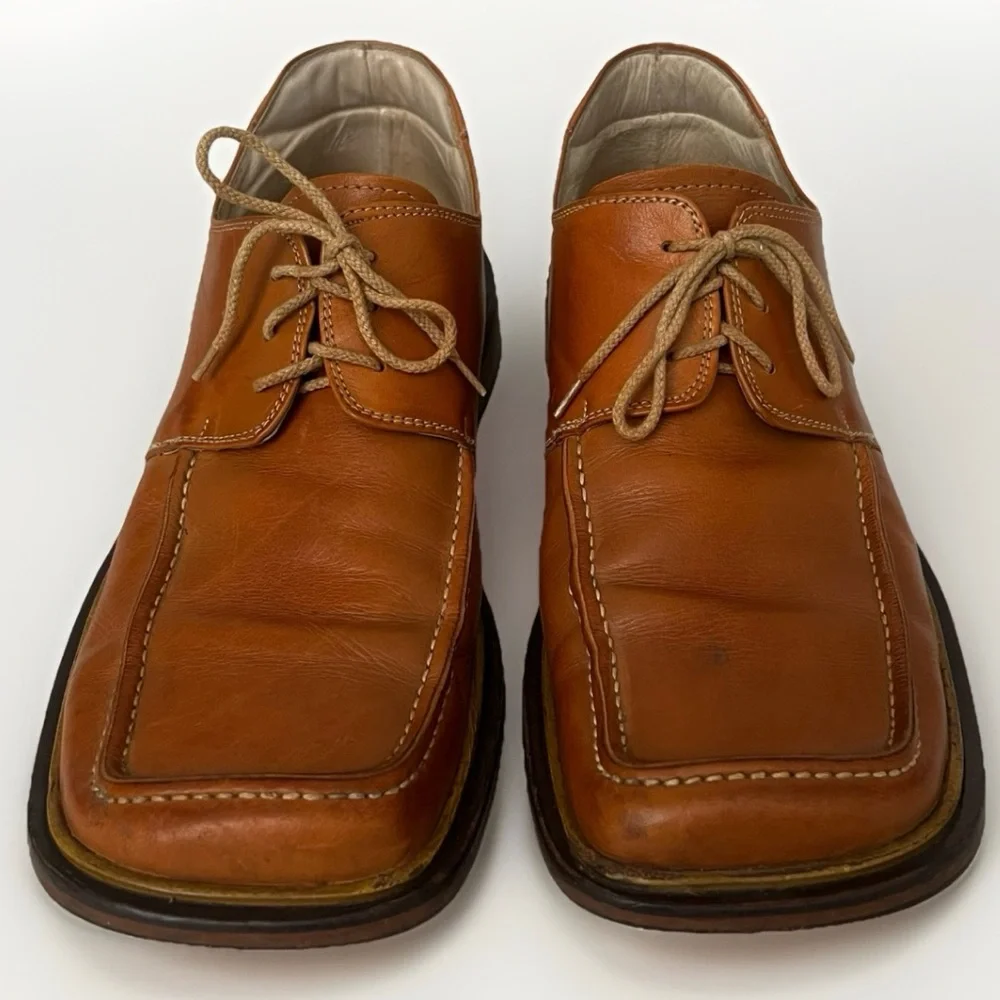 Pignataro‎ Men's Leather Square-Toe Vintage Derby Shoes Sz 44 (10.5-11US) Cognac